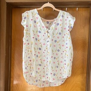 LOFT Floral Blouse - Cream with Multicolor Flowers